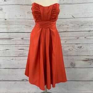 B2 orange strapless aline pleated dress